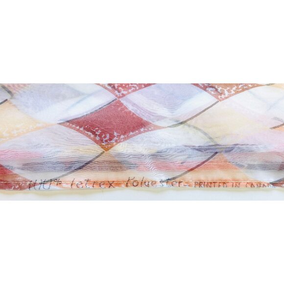 Vintage 70s curtain, sheer, orange brown white geometric pattern, single panel - Picture 9 of 10